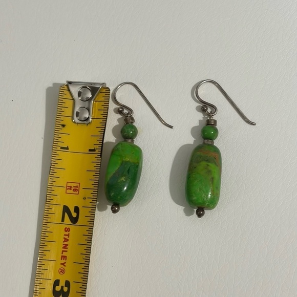 Green turquoise and sterling silver dangle pierced earrings # 179 - Picture 6 of 8